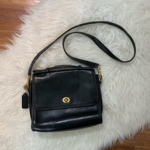 Coach Handbags - Vintage Black Leather Coach Court Bag